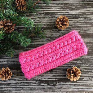 Pink Crochet Star Headband Chunky Earwarmer